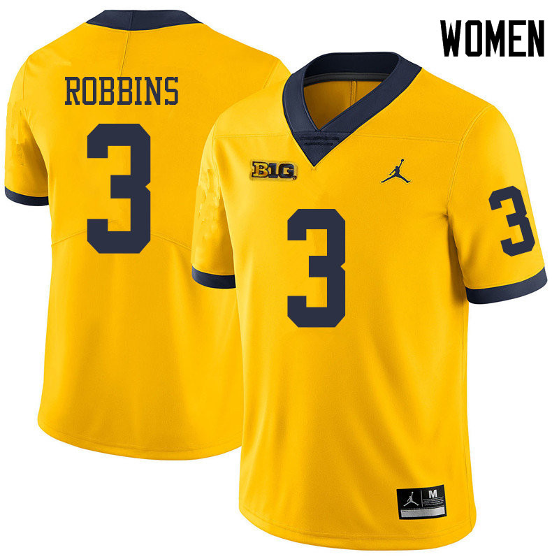 Jordan Brand Women #3 Brad Robbins Michigan Wolverines College Football Jerseys Sale-Yellow